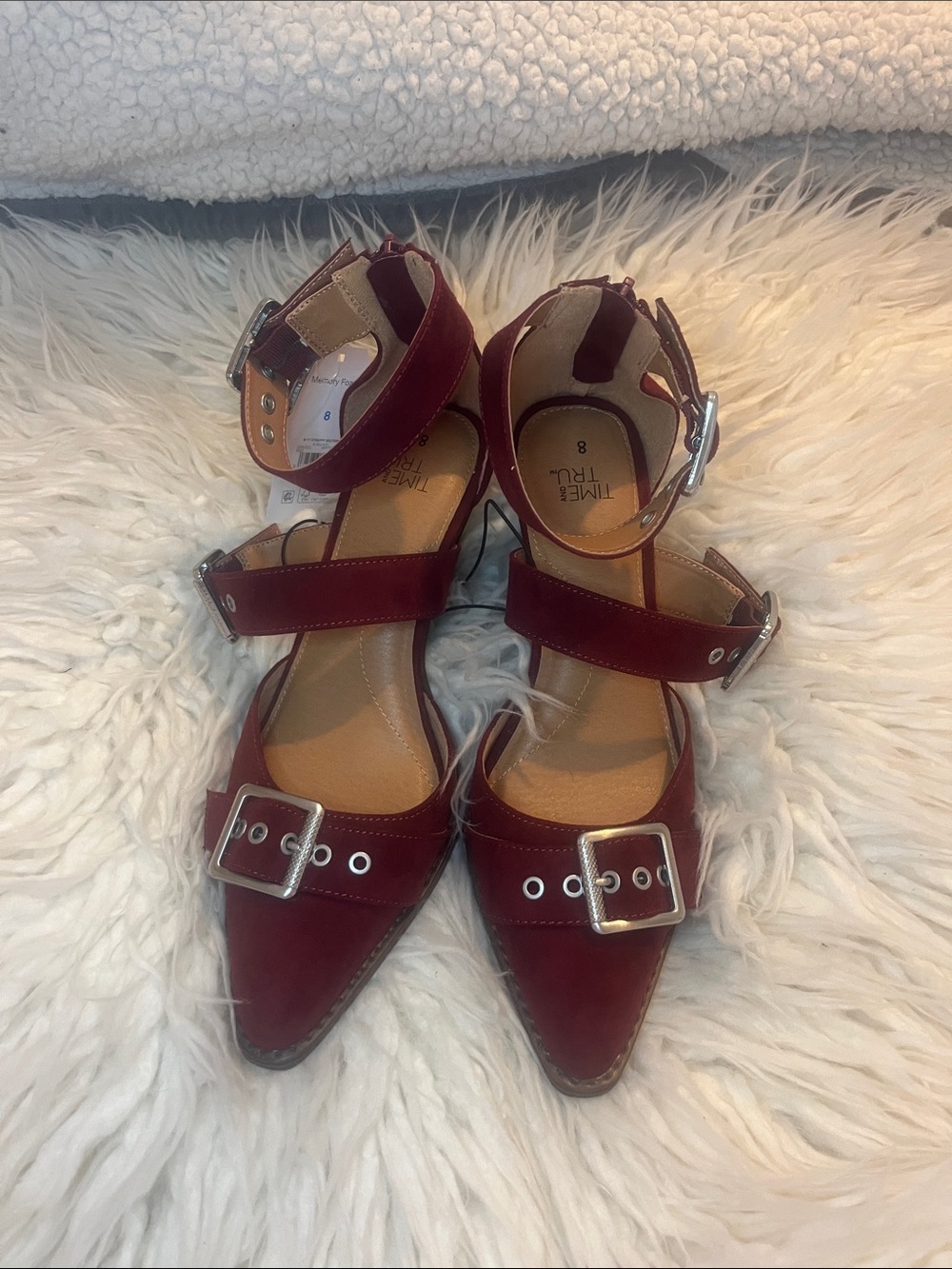 NWT Time and Tru Women’s Burgundy Pointed Buckle Ankle-Strap Heels Size 8